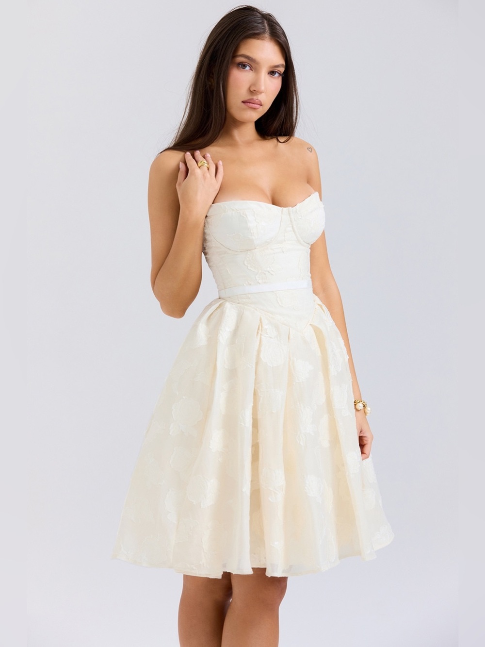 House of CB Saige Vintage Cream Floral Strapless Mini Dress - Picture 2 of 10